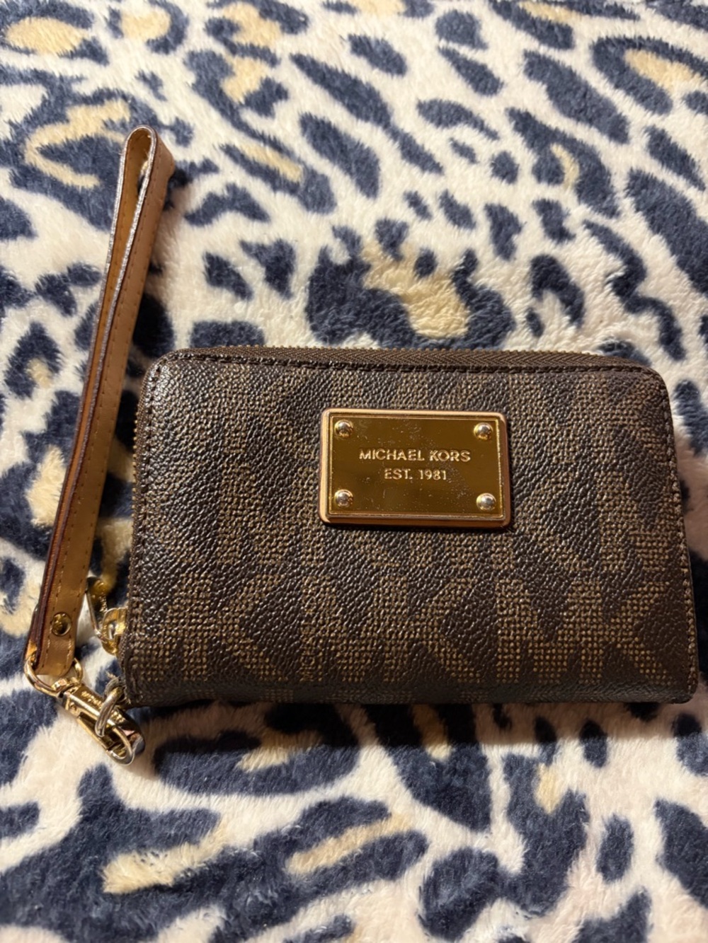Michael Kors Brown and Gold Logo Wristlet Wallet